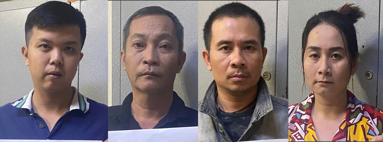 Từ trái qua, Phúc, Lam, Của và Chuyền. Ảnh: Công an cung cấp. Từ trái qua, Phúc, Lam, Của và Chuyền. Ảnh: Công an cung cấp.