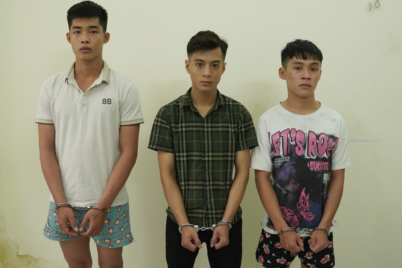 Từ trái qua, Kiệt, Huy và Việt. Ảnh: Công an cung cấp.