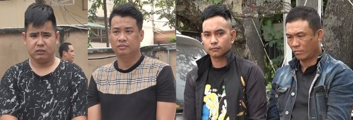 Nhóm Hòa, Giang, Minh và Phương tại cơ quan công an. Ảnh: Công an cung cấp.