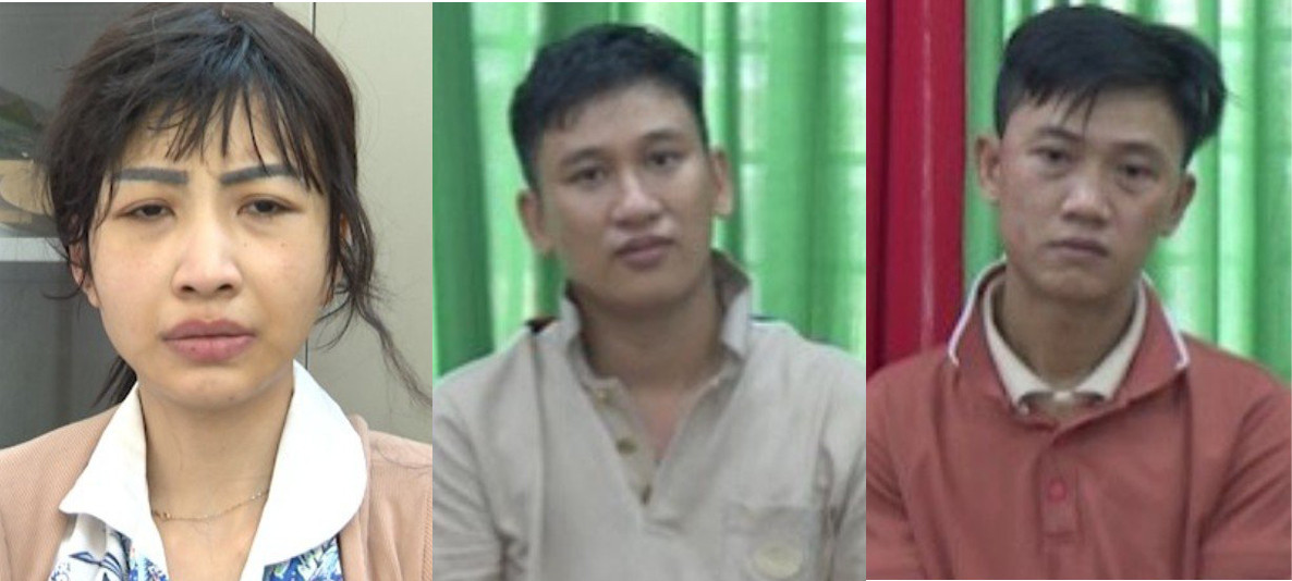 Từ trái qua, các đối tượng Vy, Học và Phương. Ảnh: Công an cung cấp.