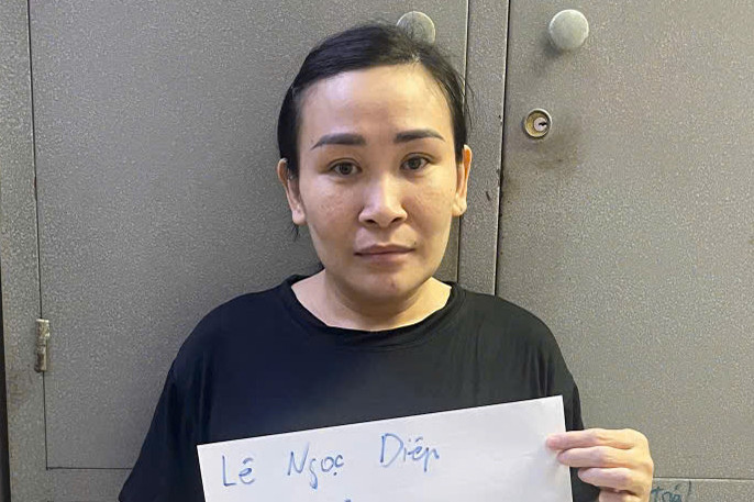 Lê Ngọc Diệp tại cơ quan công an. Ảnh: C.A.