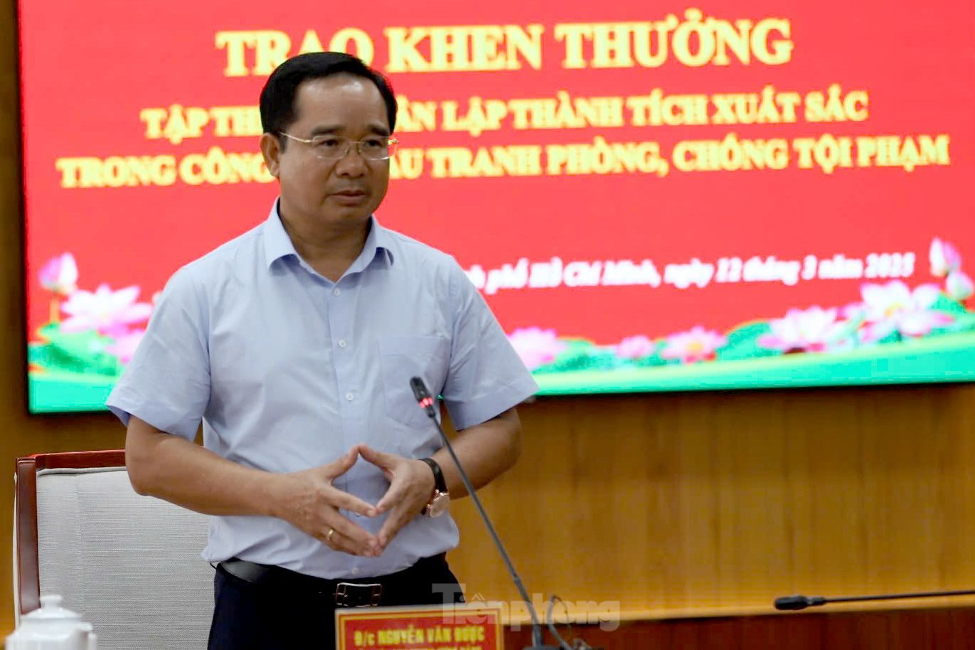 Ông Nguyễn Văn Được phát biểu tại lễ khen thưởng. Ảnh: Hoàng Thuận.