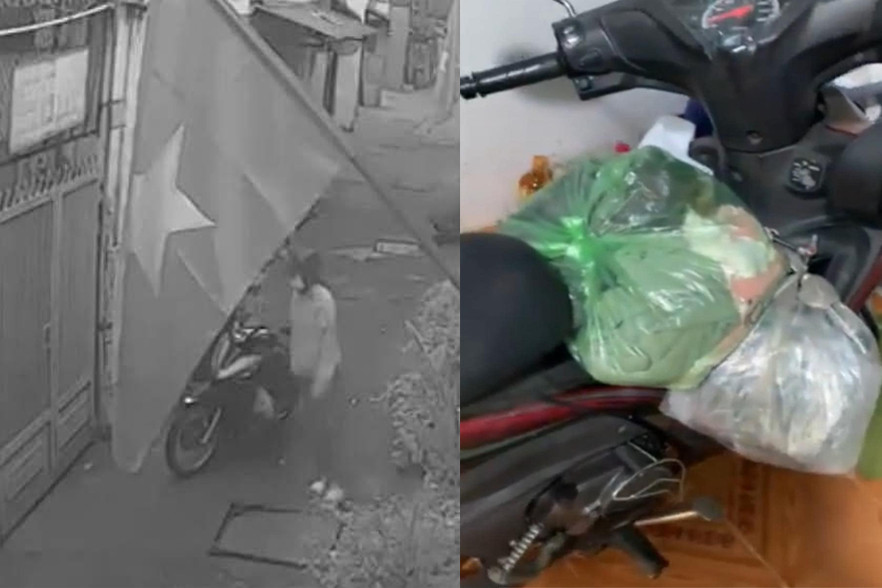 Camera ghi cảnh chị Thống đi làm về phòng trọ (ảnh bên trái) và chiếc xe máy cùng với đồ đạc ở bên trong căn phòng. Ảnh: A.X.
