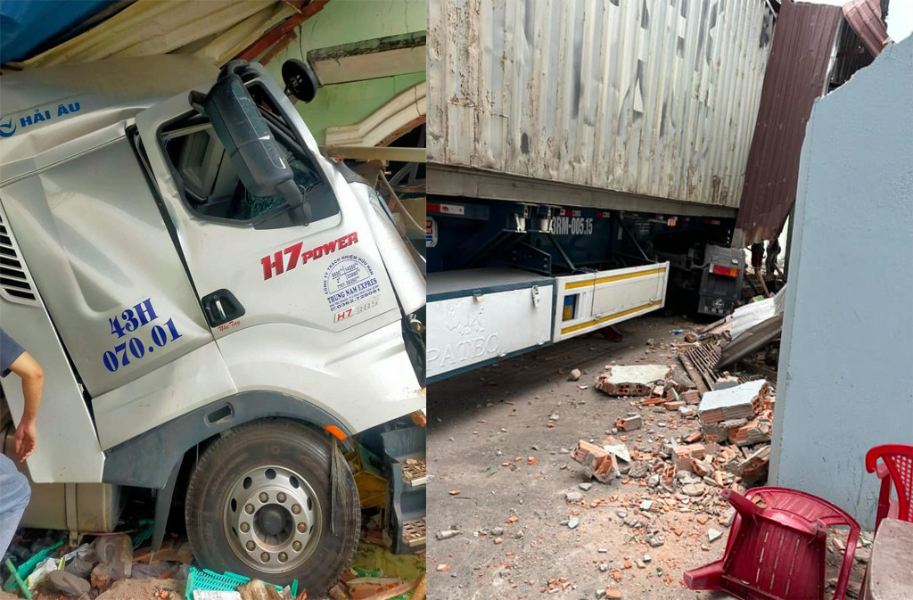 Cabin biến dạng và tường nhà dân bị tông sập. Ảnh: A.X.