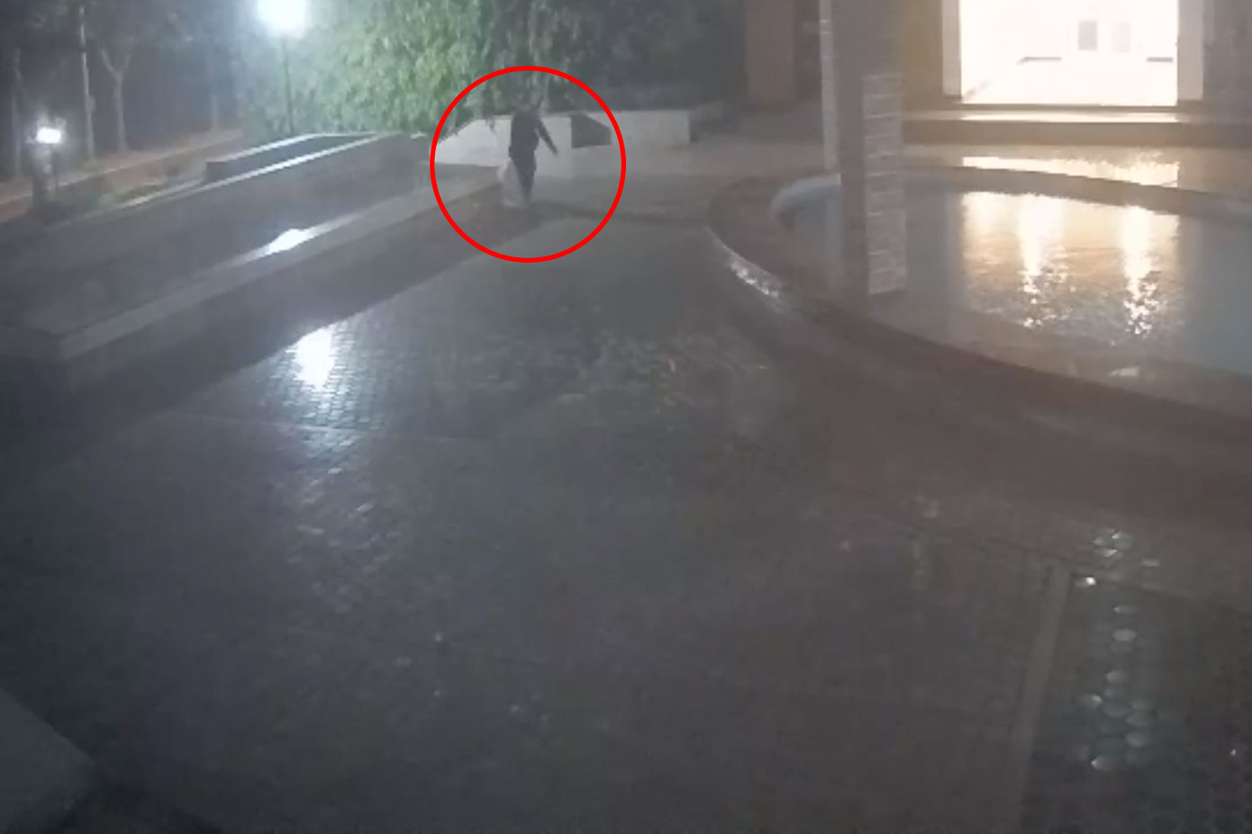 Camera ghi cảnh người đàn ông cầm theo can nhựa vào chung cư. Ảnh cắt từ clip.