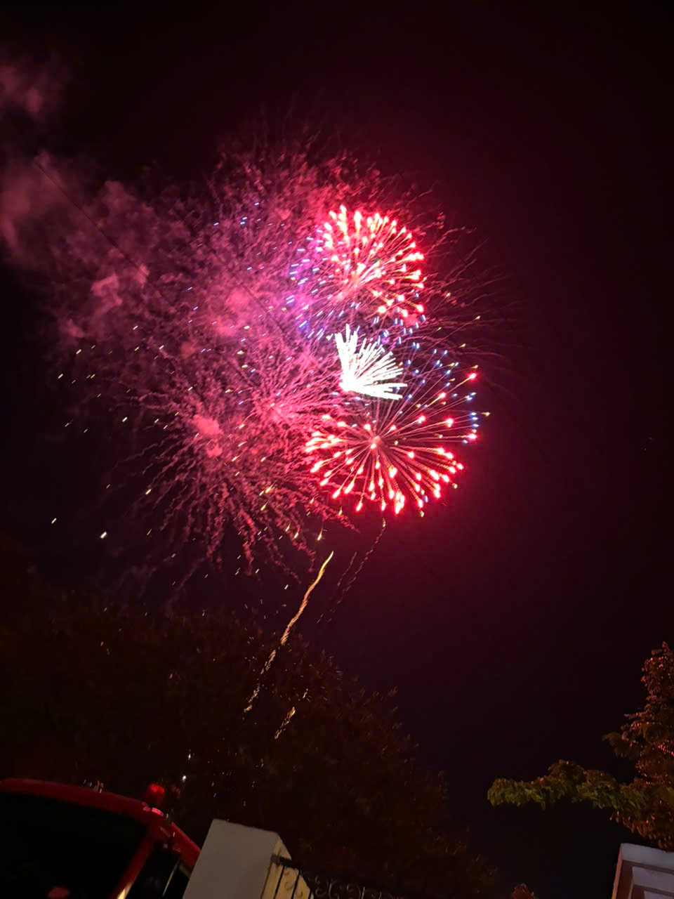 Từng đợt pháo hoa được bắn lên bầu trời.