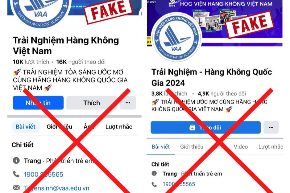 Các fanpage giả mạo Học viện Hàng không Việt Nam. Các fanpage giả mạo Học viện Hàng không Việt Nam.