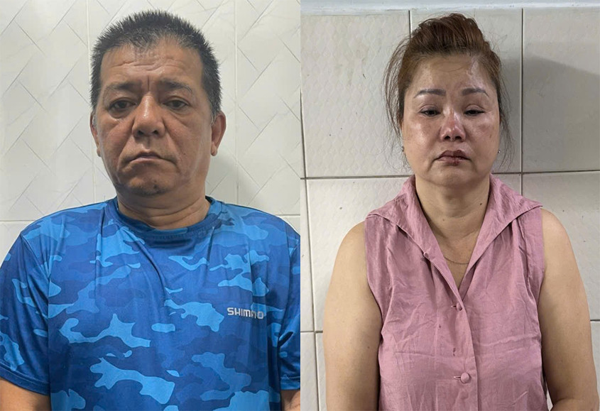 Nguyễn Văn Dũng và Bùi Thị Ngọc Anh tại cơ quan công an. Ảnh: Công an cung cấp.