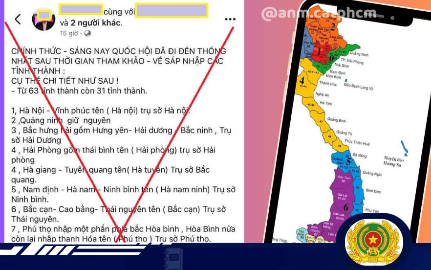 Thông tin sáp nhập 63 tỉnh, thành lan truyền trên mạng là sai sự thật. Ảnh: C.A.