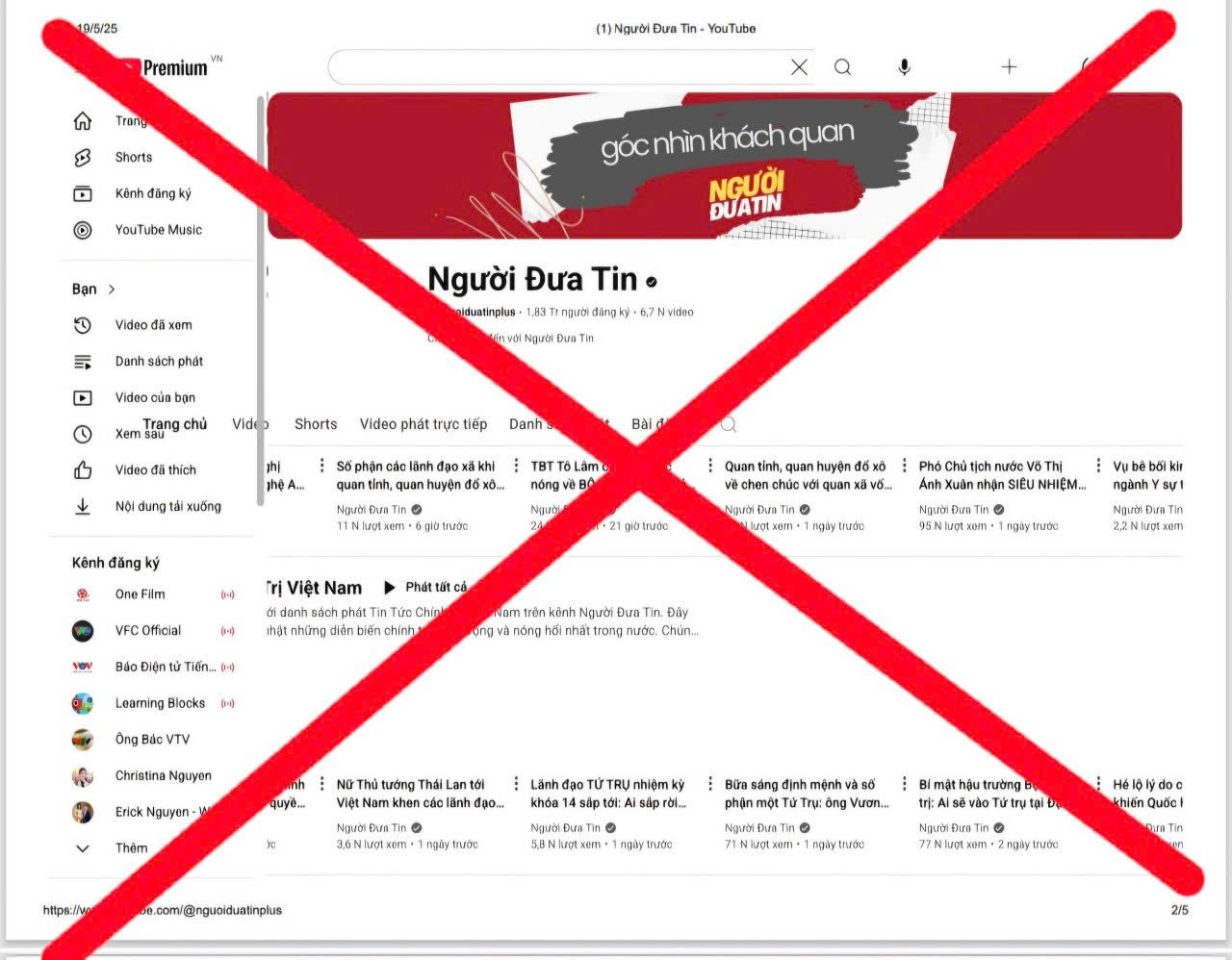 Kênh Youtube "Người đưa tin". Ảnh: Công an cung cấp