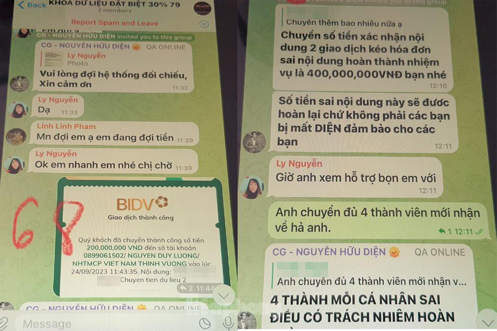 Sau khi chuyển 200 triệu đồng, các đối tượng yêu cầu bà N chuyển 400 triệu đồng để khắc phục lỗi. Ảnh: Hoàng Thuận. Sau khi chuyển 200 triệu đồng, các đối tượng yêu cầu bà N chuyển 400 triệu đồng để khắc phục lỗi. Ảnh: Hoàng Thuận.