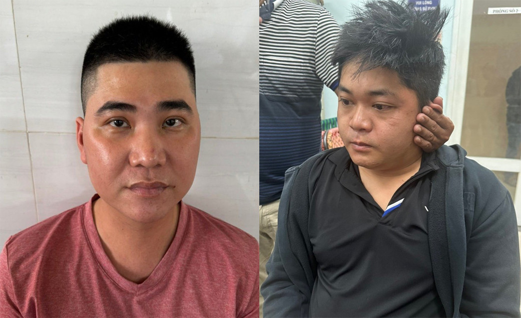 Thái (bên trái) và Lộc tại cơ quan công an. Ảnh: Công an cung cấp.