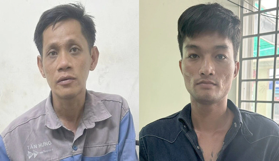 Quan Uy Quang (bên trái) và Vũ Đức Trí tại cơ quan công an.