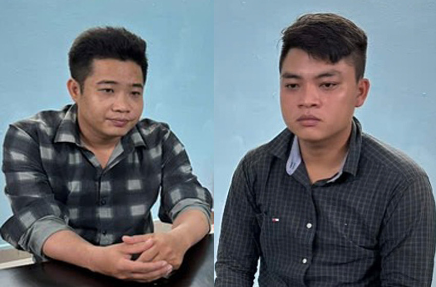 Từ trái qua, Trong và Trắng tại cơ quan công an. Ảnh: C.A.