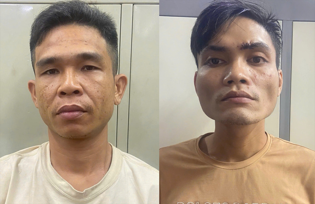 Đối tượng Cường (bên trái) và Tài lúc bị bắt. Ảnh: C.A. Đối tượng Cường (bên trái) và Tài lúc bị bắt. Ảnh: C.A.