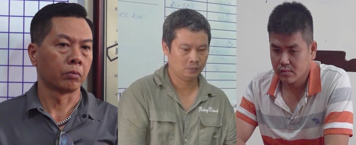 Từ trái qua, Nghĩa, Huấn và Quang. Ảnh: Công an cung cấp.