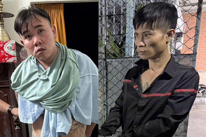 Từ trái qua, Trưởng và Sáng lúc bị bắt. Ảnh: C.A.
