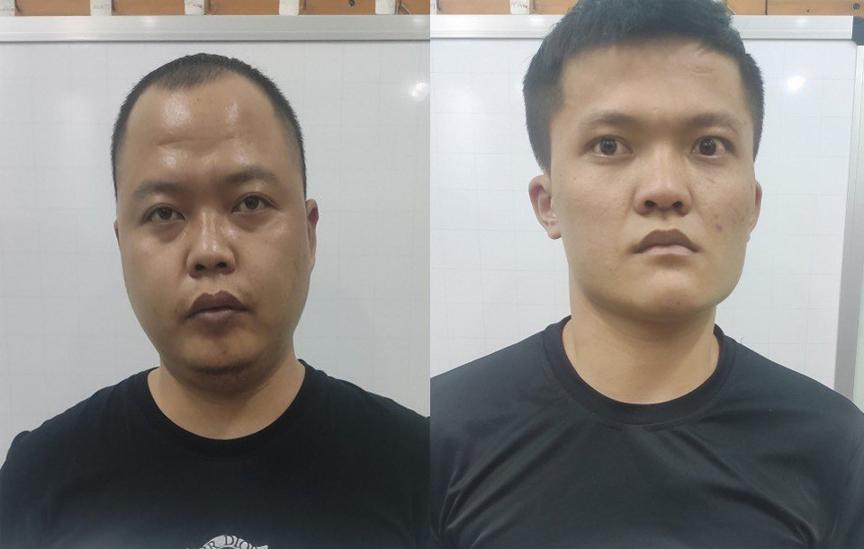 Giáp (bên trái) và Dân tại cơ quan công an. (Ảnh: Công an cung cấp).