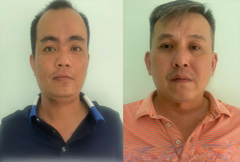 Trần Ngọc Thái (bên trái) và Trần Ngọc Quý tại cơ quan công an. Ảnh: C.A. Trần Ngọc Thái (bên trái) và Trần Ngọc Quý tại cơ quan công an. Ảnh: C.A.