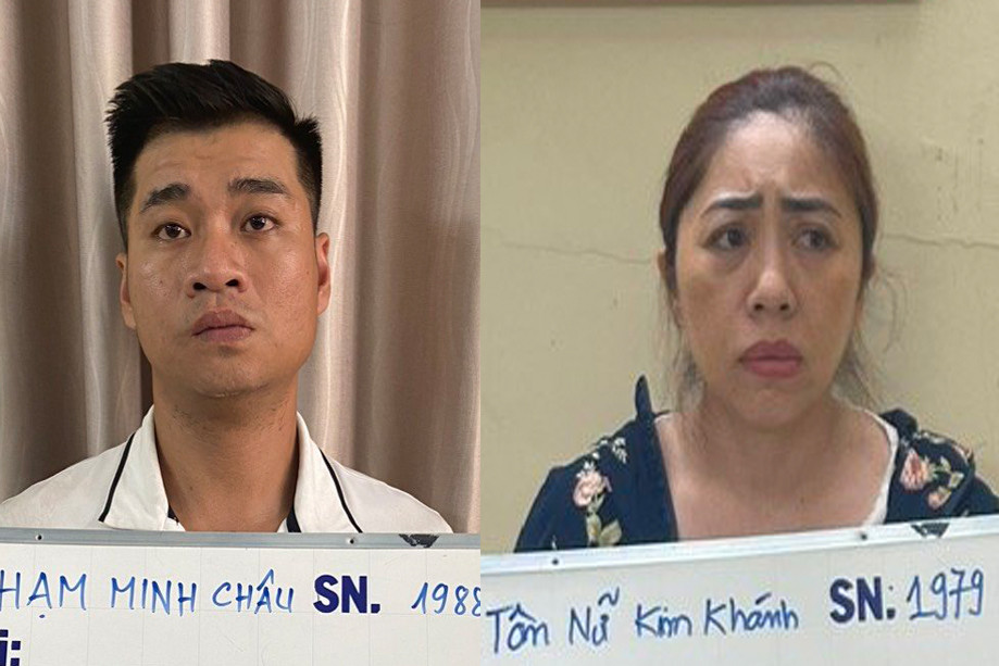 Đối tượng Châu và Khánh tại cơ quan công an. Ảnh: Công an cung cấp. Đối tượng Châu và Khánh tại cơ quan công an. Ảnh: Công an cung cấp.