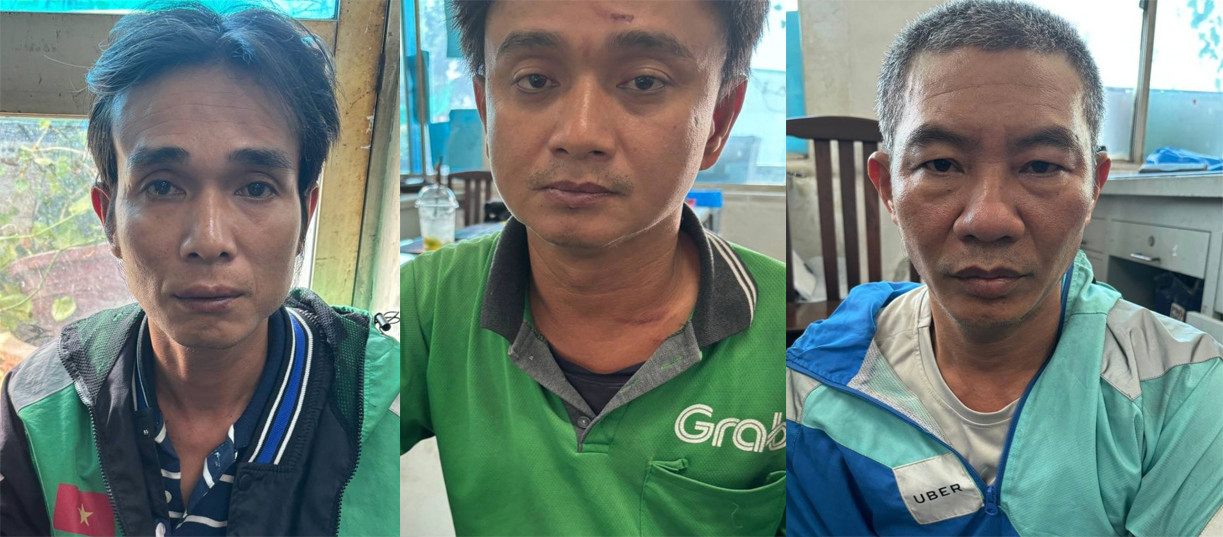 Từ trái qua, Minh, Dũng và Sáu có nhiệm vụ điều khiển xe máy chở đồng bọn. Ảnh: Công an cung cấp.