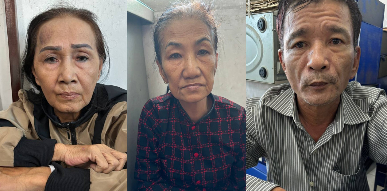Từ trái qua, bà Mận, bà Hương và ông Tuấn có nhiệm vụ lên xe buýt dàn cảnh va chạm để móc túi. Ảnh: Công an cung cấp.