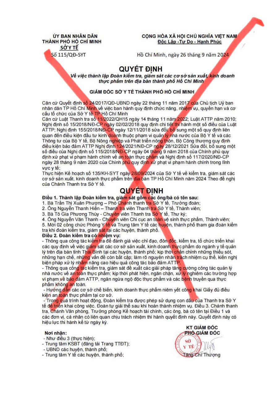 Một văn bản giả mạo về việc thành lập đoàn kiểm tra. Ảnh: A.X. Một văn bản giả mạo về việc thành lập đoàn kiểm tra. Ảnh: A.X.