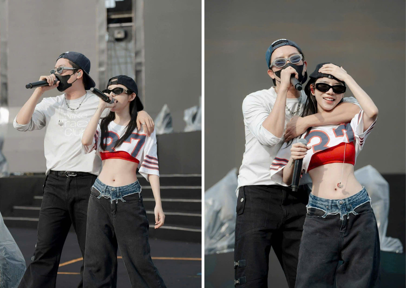 Cặp đôi &quot;hàng xóm&quot; trong buổi tổng duyệt chương trình. (Ảnh: FBNV)