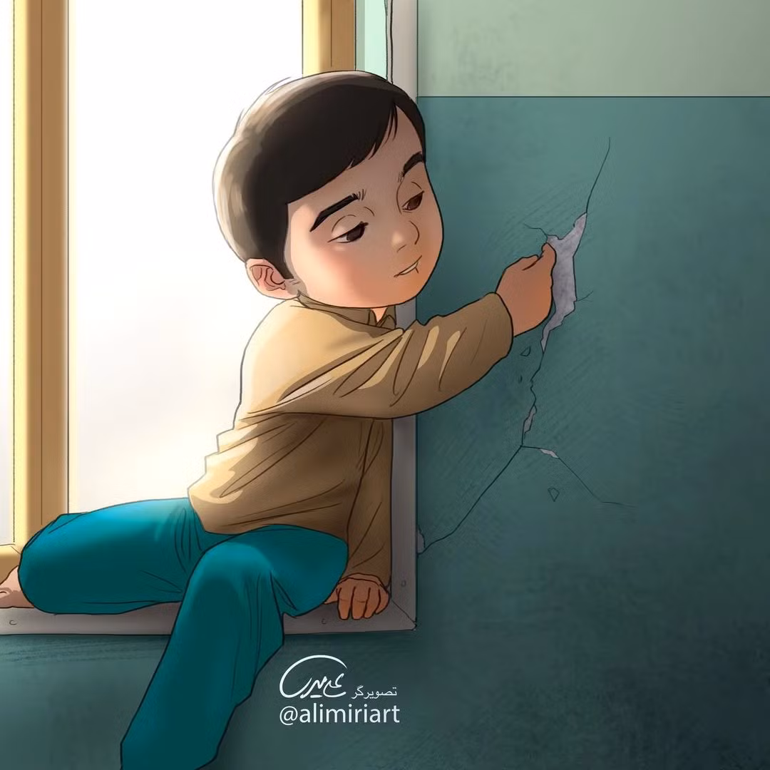 “Biệt đội báo nhí” chỉ mong nhà có vết nứt để còn bóc sơn tường. (Ảnh: alimiriart)