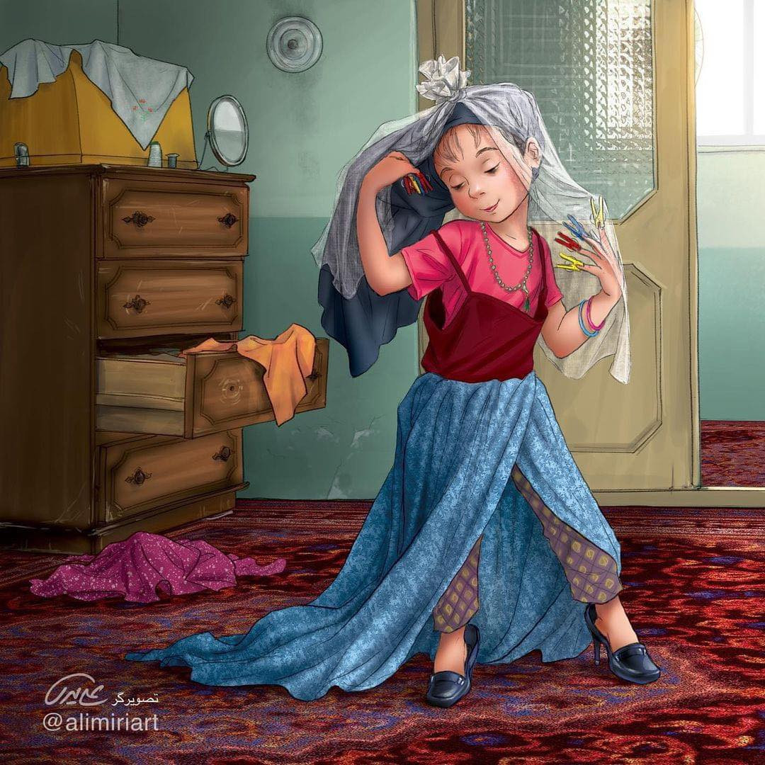 Các “cô nương” hóa trang thành “thần tiên tỷ tỷ” khi mẹ vắng nhà. (Ảnh: alimiriart) Các “cô nương” hóa trang thành “thần tiên tỷ tỷ” khi mẹ vắng nhà. (Ảnh: alimiriart)