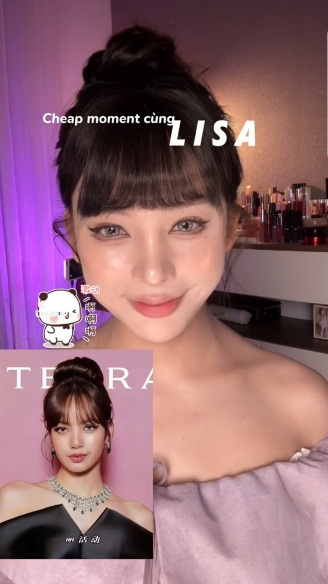 Cô nàng lựa chọn "cheap moment" cùng kiểu tóc và make-up với Lisa. (Ảnh: @jolly011009)