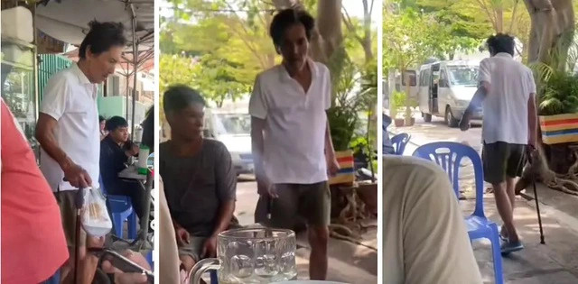 Hình ảnh mới nhất của nghệ sĩ Thương Tín được chia sẻ trên mạng xã hội. Chiếc gậy là quà nam nghệ sĩ mới được tặng trong show diễn ở Đà Nẵng hôm 7/5.