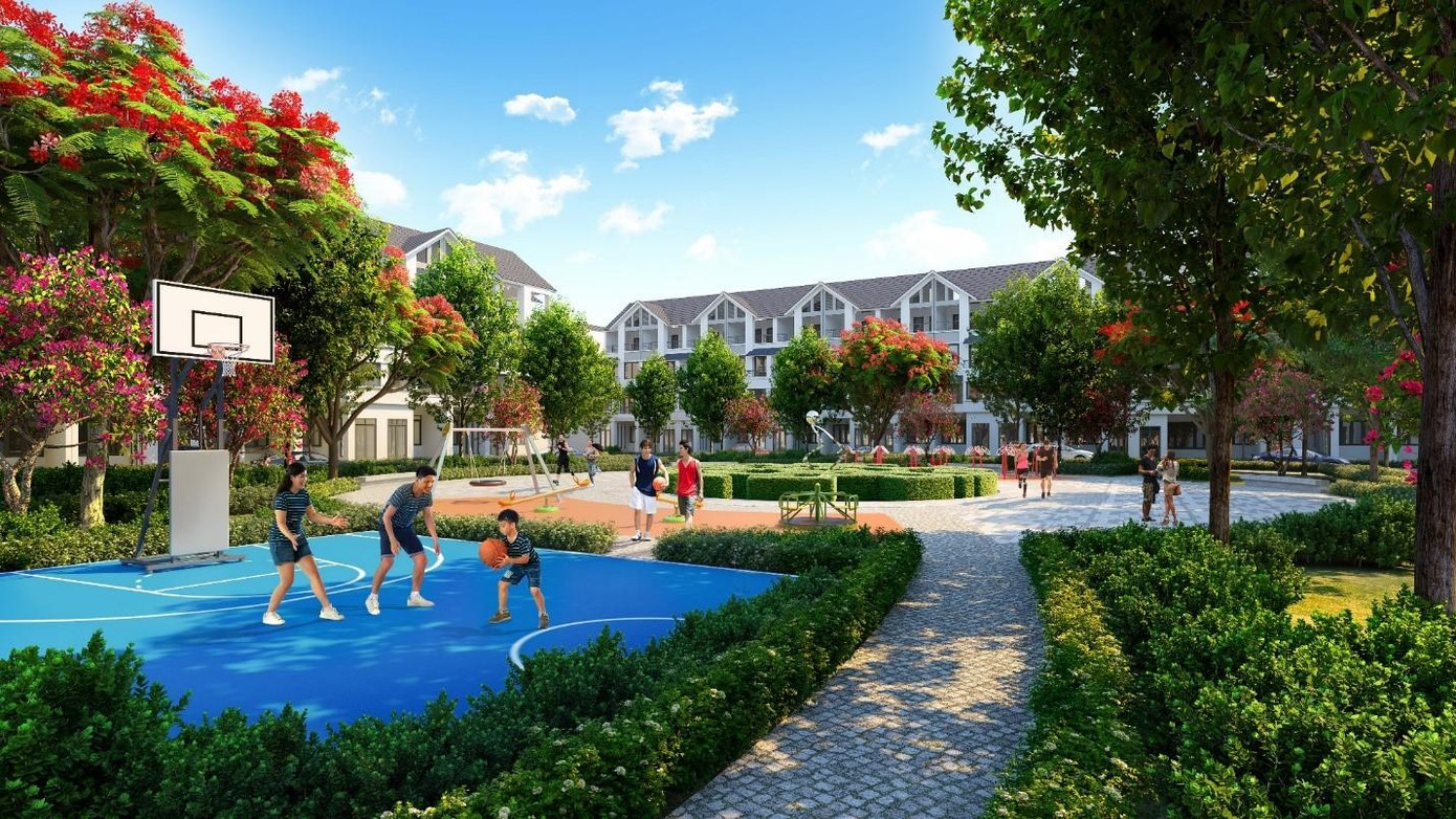 Công viên nội khu và sân chơi trẻ em được bố trí khoa học mang đến không gian sống xanh, năng động và hiện đại