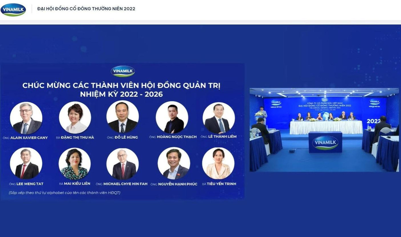 Các thành viên Hội đồng quản trị mới của Vinamilk nhiệm kỳ 2022-2026. Các thành viên Hội đồng quản trị mới của Vinamilk nhiệm kỳ 2022-2026.