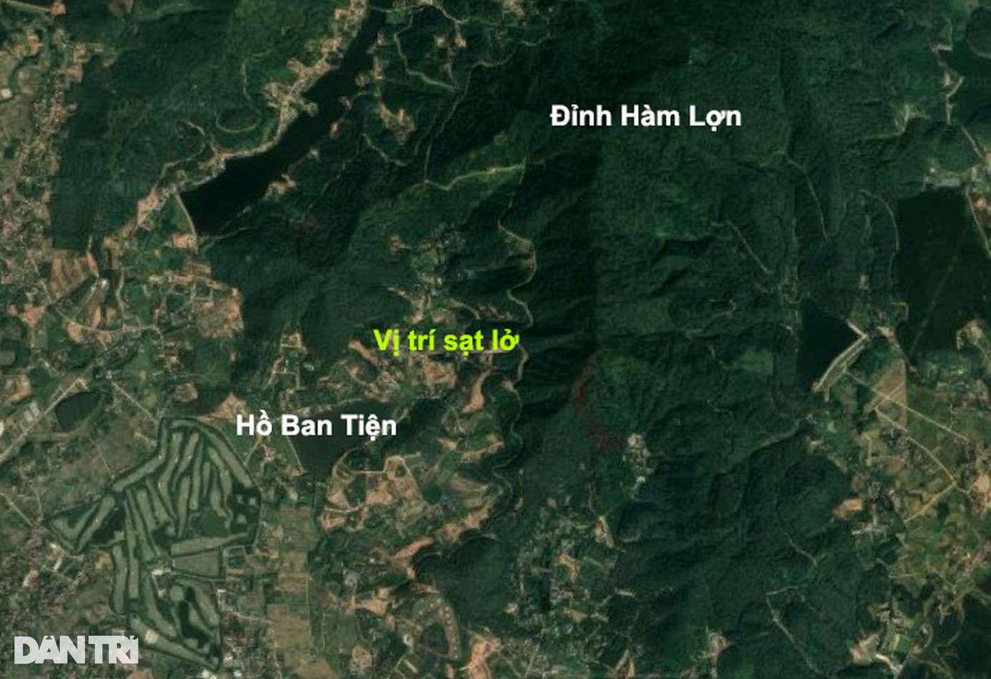 Vị trí sạt lở là một tổ hợp homestay nghỉ dưỡng dựa lưng vào núi Hàm Lợn, giáp hồ Ban Tiện.