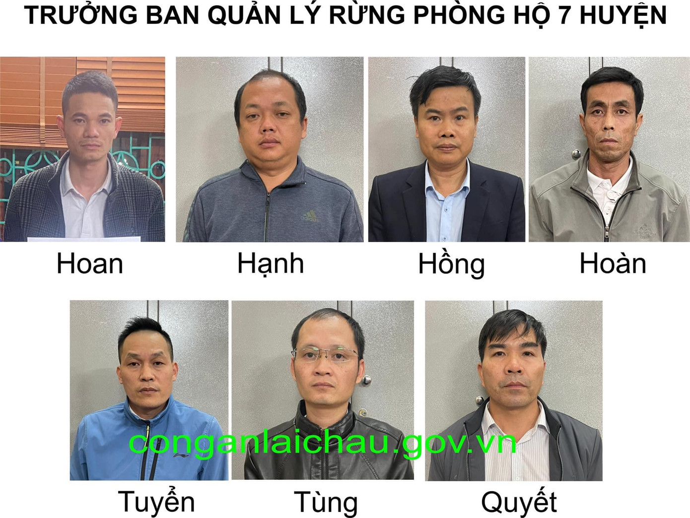 7 Trưởng Ban Quản lý rừng phòng hộ huyện bị tạm giữ hình sự. Ảnh CA Lai Châu. 7 Trưởng Ban Quản lý rừng phòng hộ huyện bị tạm giữ hình sự. Ảnh CA Lai Châu.