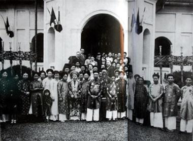 Gia đình Tổng đốc Vi Văn Định trong ngày cưới của con gái Vi Kim Ngọc với tiến sĩ Nguyễn Văn Huyên.Ảnh: Tư liệu