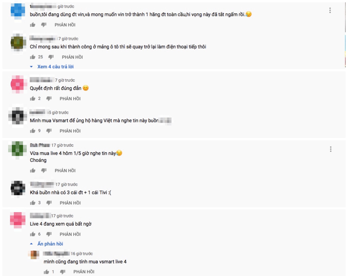 Nhiều người dùng bày tỏ tiếc nuối khi Vinsmart đóng mảng điện thoại, tivi (Ảnh chụp màn hình)