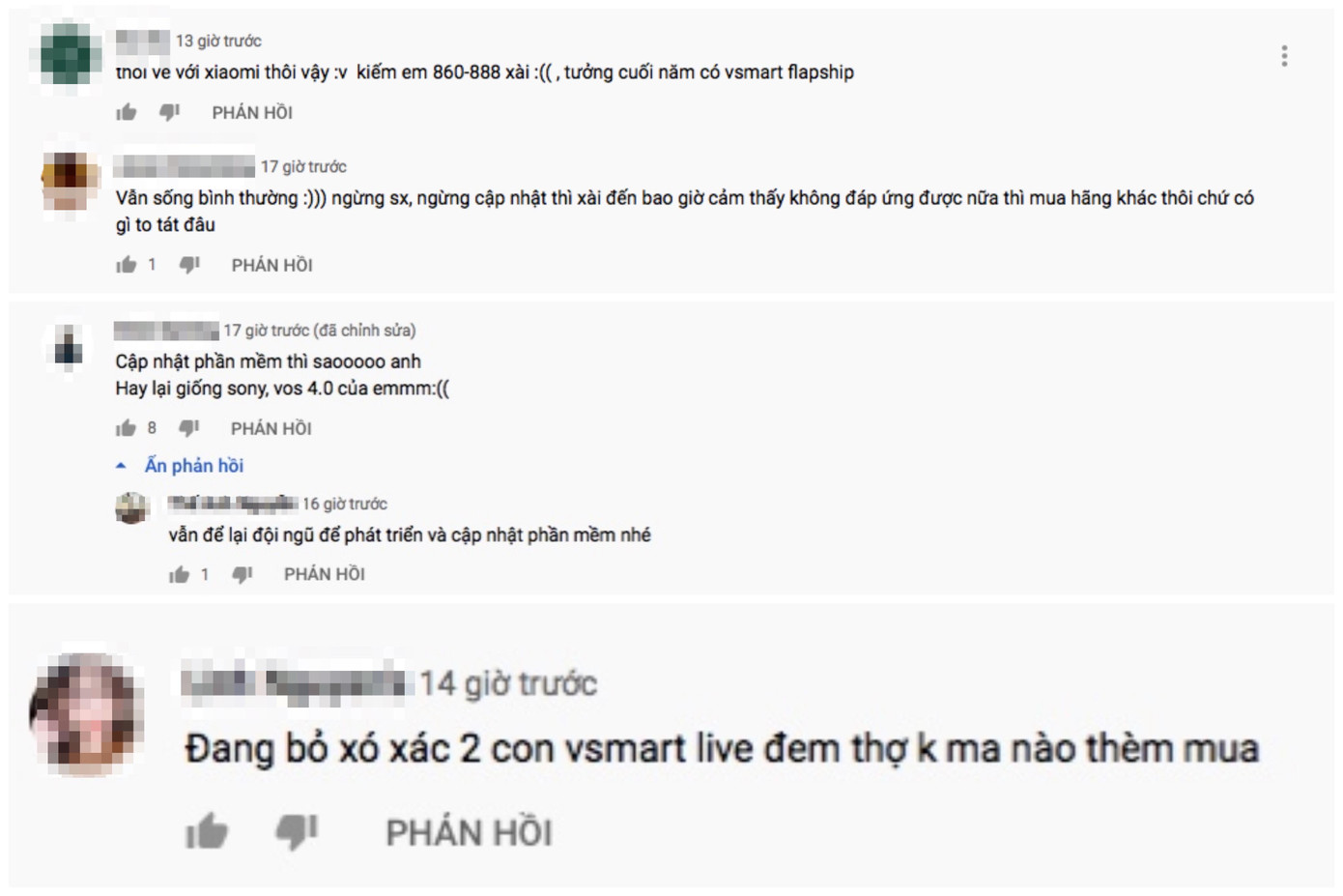 Người dùng đặt câu hỏi về bảo hành, cập nhật phần mềm di động khi Vinsmart đóng cửa (Ảnh chụp màn hình)