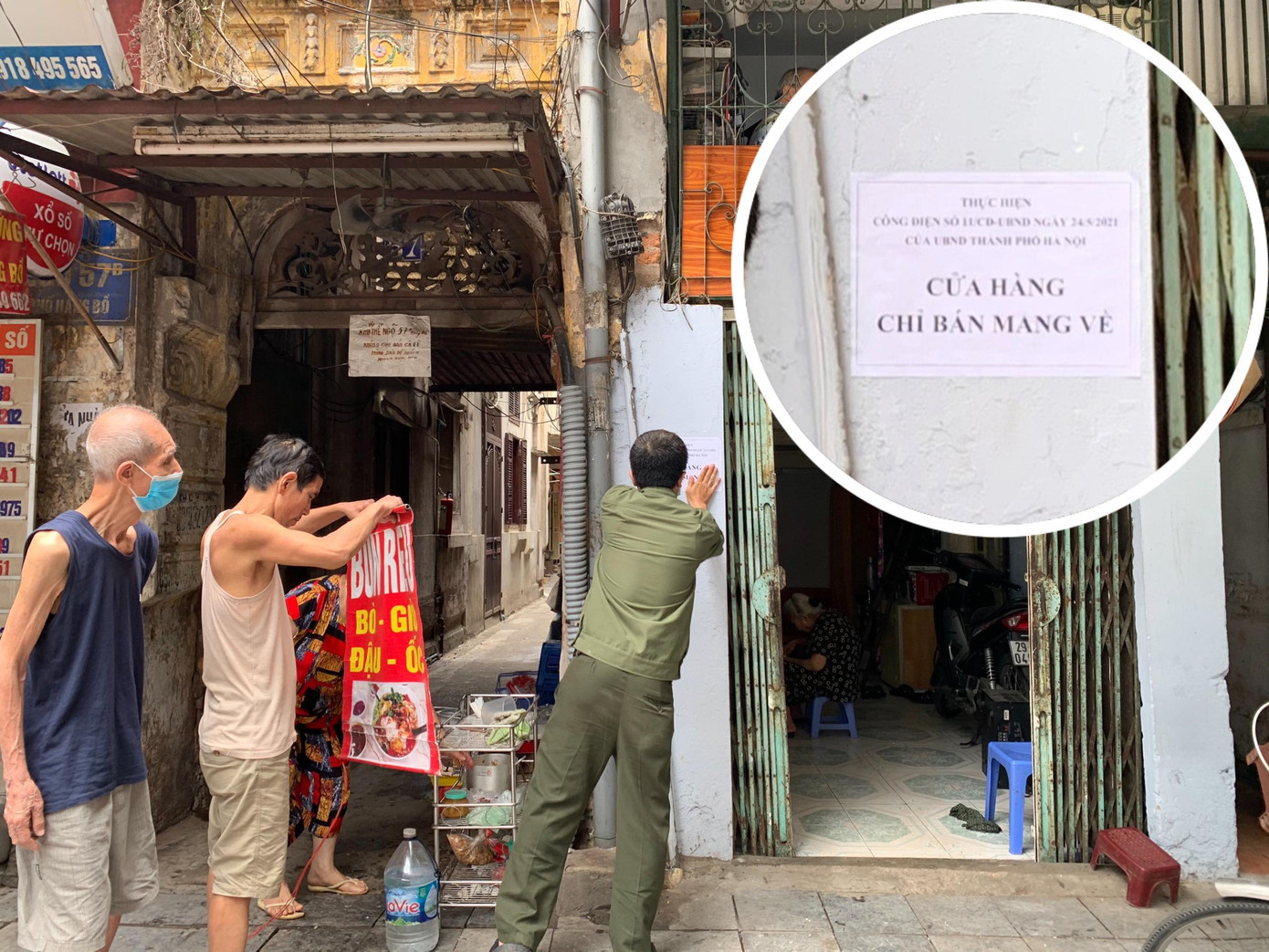 Ngay trong sáng nay (25/5), lực lượng chức năng, dân phòng tại địa phương đã kiểm tra, dãn thông báo nhắc nhở các hàng quán ăn uống thực, yêu cầu chỉ bán mang về