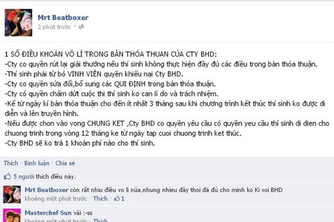 Status trên facebook Nguyễn Cường được đăng tải tối ngày 8-4. Status trên facebook Nguyễn Cường được đăng tải tối ngày 8-4