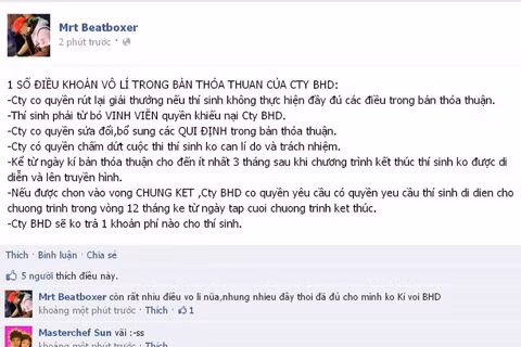 Status trên facebook Nguyễn Cường được đăng tải tối ngày 8-4