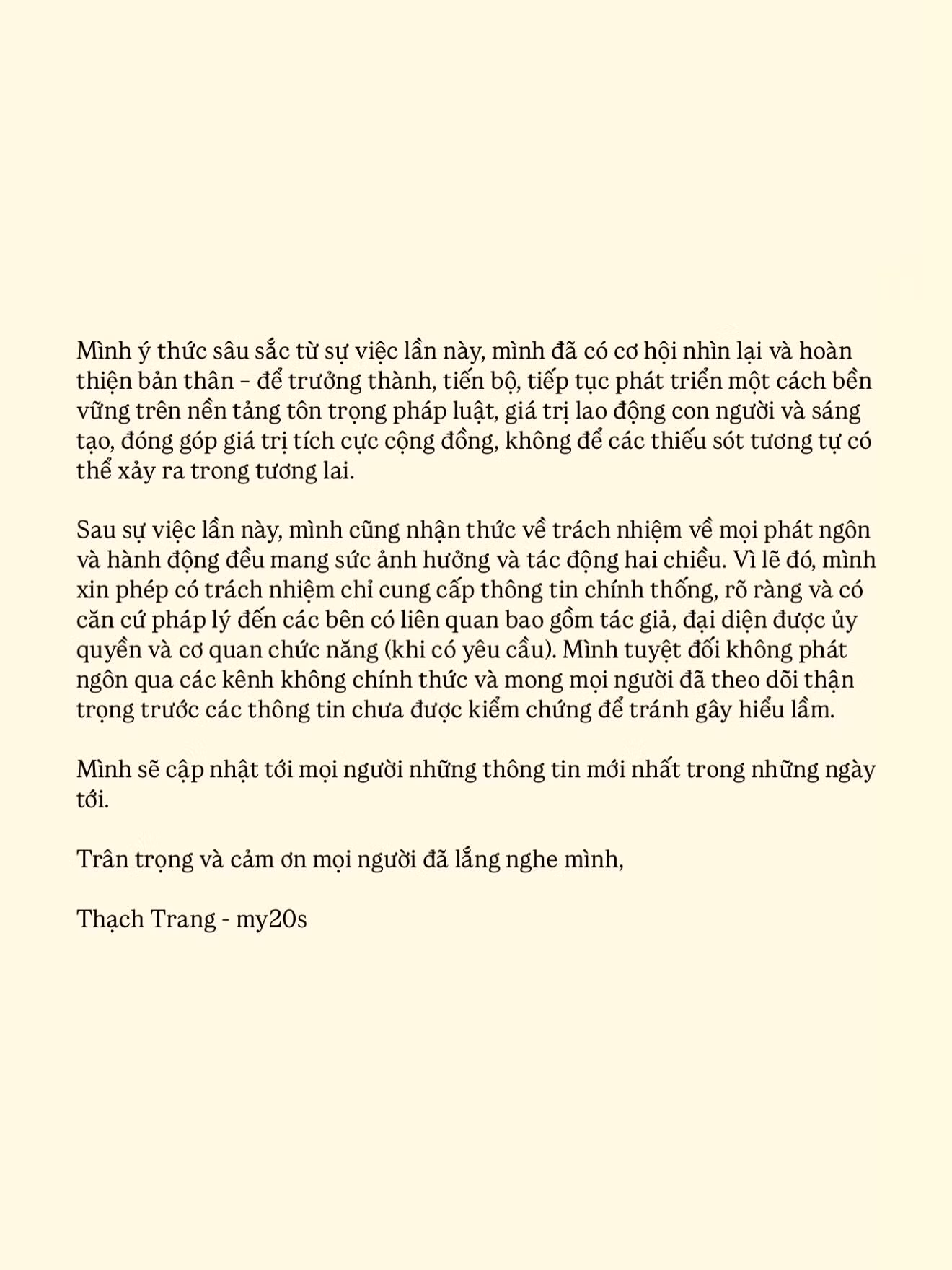 Thạch Trang gửi lời xin lỗi đến người hâm mộ. Ảnh: @thach_trangg Thạch Trang gửi lời xin lỗi đến người hâm mộ. Ảnh: @thach_trangg