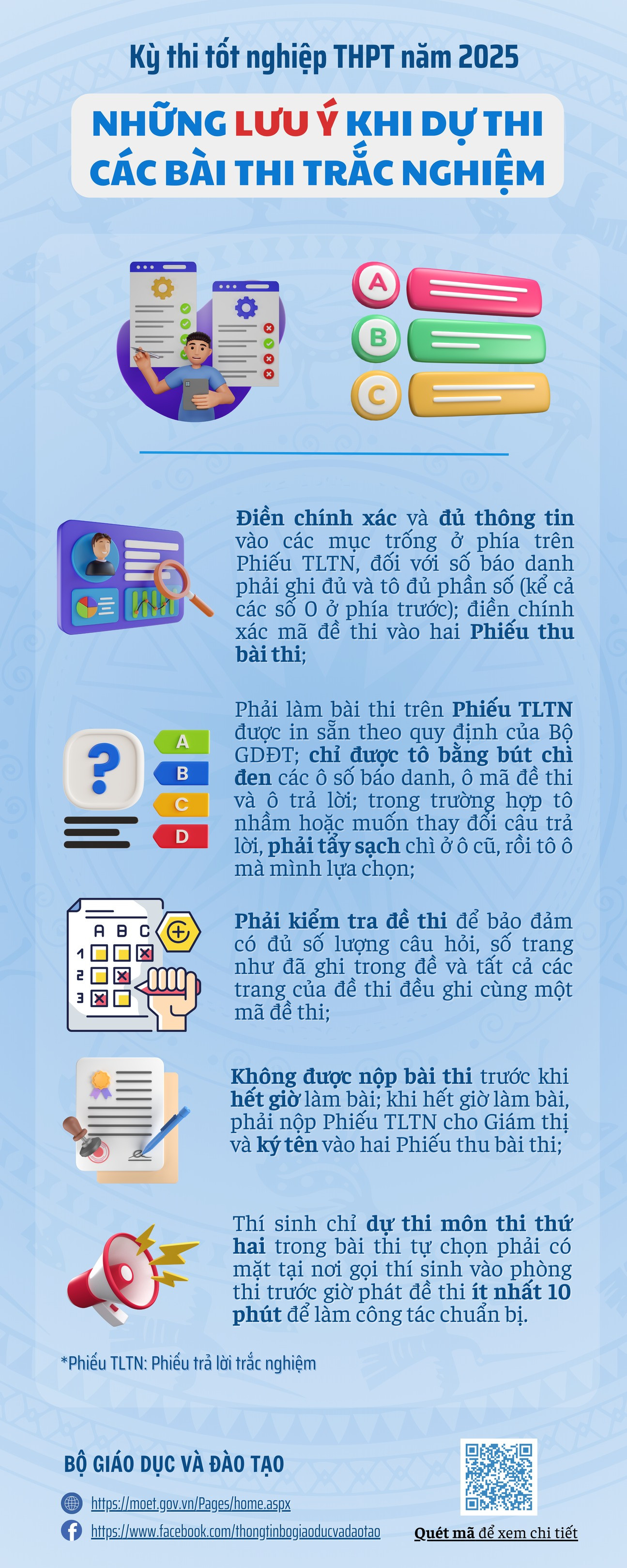 Hướng dẫn phiếu trả lời trắc nghiệm trong kỳ thi Tốt nghiệp THPT năm 2025. Nguồn: Bộ Giáo dục và Đào tạo