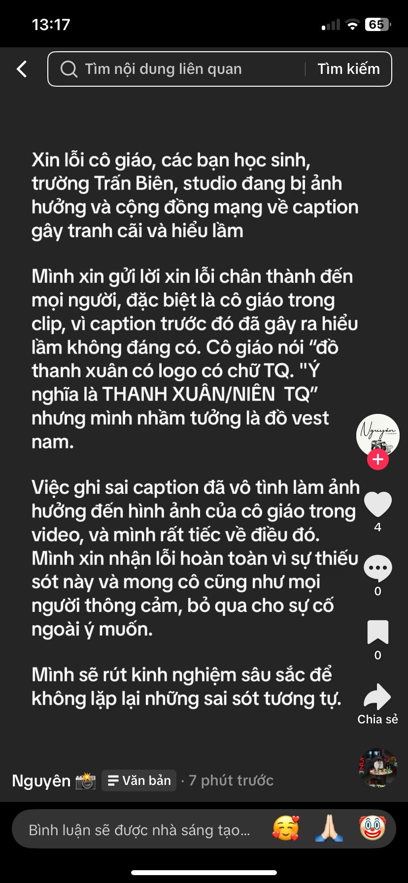 Lời xin lỗi "muộn màng" của người đăng clip không thể xoa dịu sự phẫn nộ của đông đảo netizen. Ảnh chụp màn hình