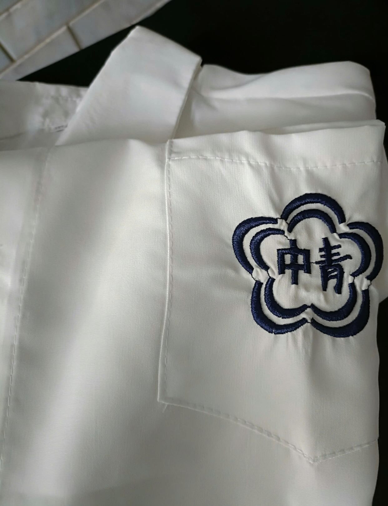 Cận cảnh trang phục gây tranh cãi vì có logo chữ tiếng Trung. Ảnh: @chrisdelviento