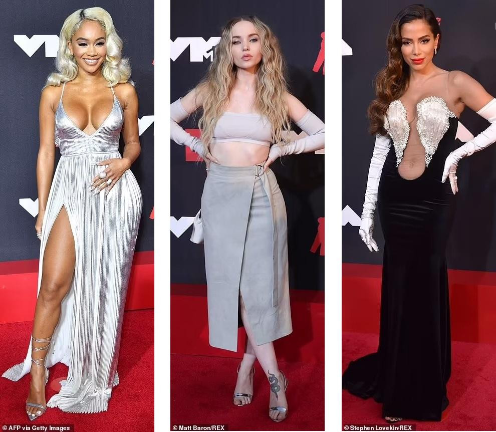 Từ trái qua phải: Saweetie trông giống như một nữ thần Hy Lạp, Dove Cameron khoe cơ bụng với set váy hai mảnh, Anitta hóa mỹ nhân Hollywood cổ điển.