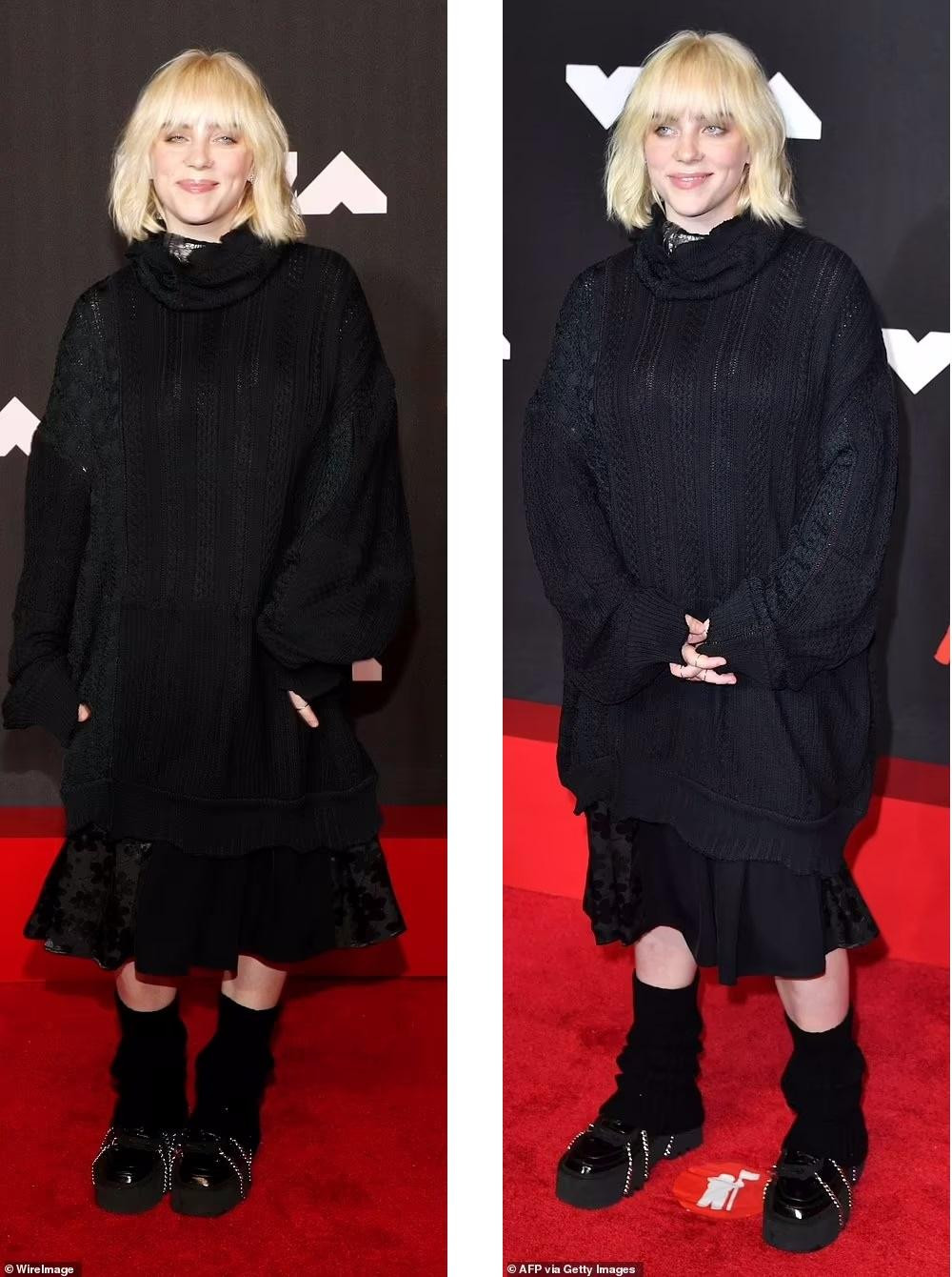 Giữa dàn mỹ nhân hở bạo, Billie Eilish chọn cho mình "lối đi riêng" với set đồ đen "thách thức thời tiết".