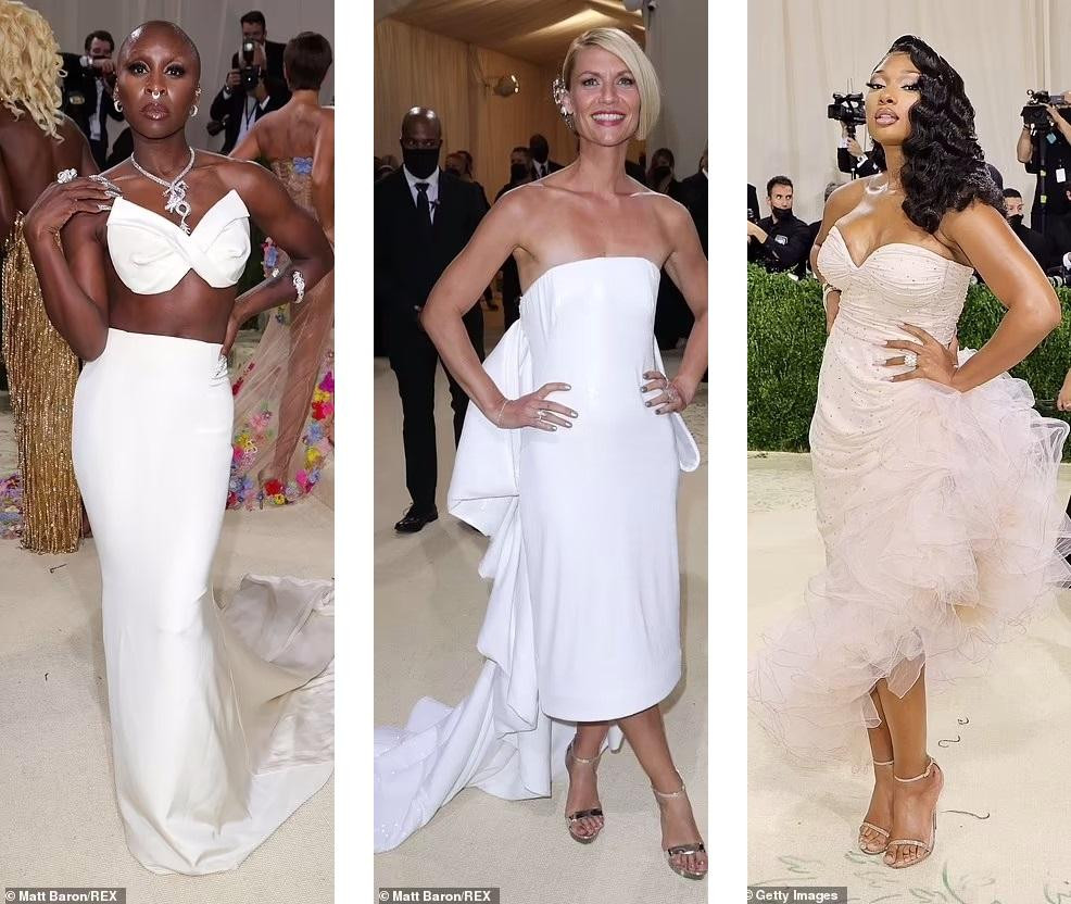 Từ trái qua phải: Cynthia Erivo, Claire Danes và Megan Thee Stallion đều lựa chọn tông màu trung tính.