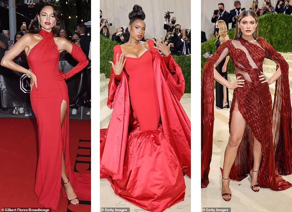 Từ trái qua phải: Eiza Gonzalez, Jennifer Hudson và Valentina Sampaio nổi bật trong sắc đỏ.